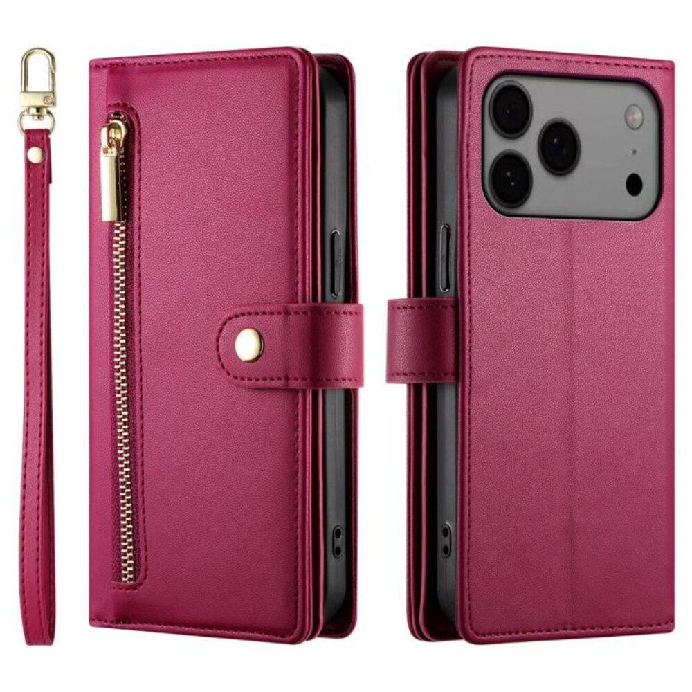 For iPhone 17 Pro Max Nine Card-slot Zipper Wallet Bag Leather Phone Case(Red)